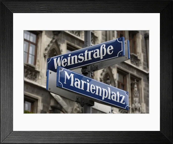 Framed Print : Street signs for Marienplatz and Weinstrasse Framed Print : Street signs for Marienplatz and Weinstrasse
