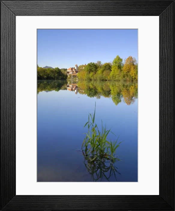 Framed Print : St. Mang Monastery and Basilica reflected in the river Lech Framed Print : St. Mang Monastery and Basilica reflected in the river Lech