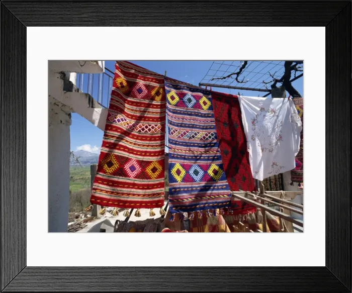 Framed Print : Textiles for sale in village near Lasithi Plateau