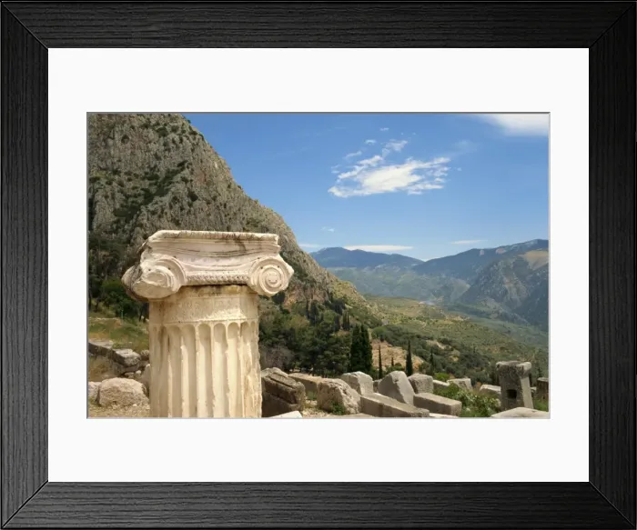 Framed Print : Close-up of capital on a column with hills in the background Framed Print : Close-up of capital on a column with hills in the background