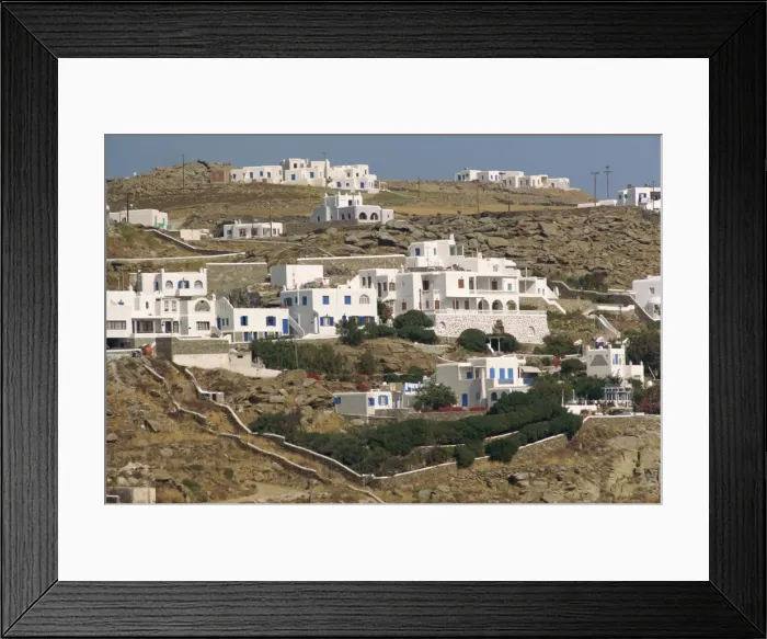 Framed Print : Houses and villas in a rocky landscape on Mykonos Framed Print : Houses and villas in a rocky landscape on Mykonos