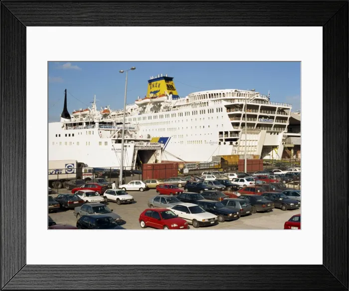 Framed Print : Cars in front of the Ro-Ro ferry at the port of Piraeus Framed Print : Cars in front of the Ro-Ro ferry at the port of Piraeus