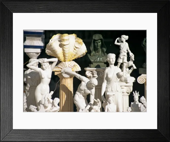 Framed Print : Reproduction sculptures and statues displayed in a