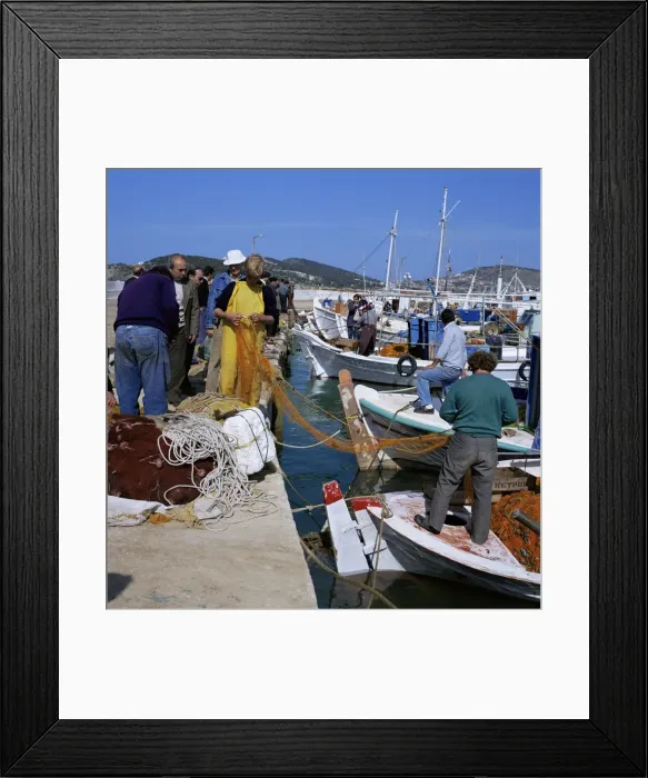 Framed Print : Fishermen mending nets Framed Print : Fishermen mending nets