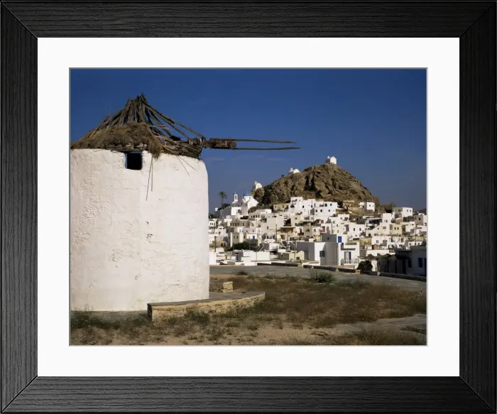 Framed Print : Old windmill and the main town of Hora Framed Print : Old windmill and the main town of Hora