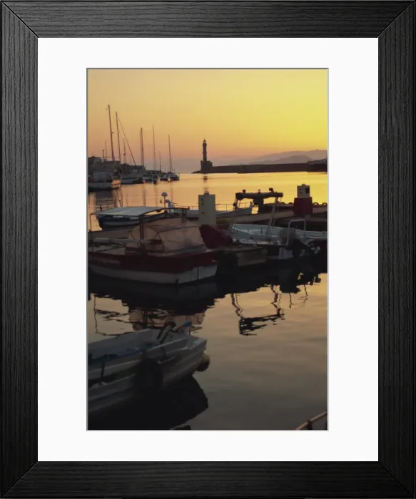 Framed Print : Dusk light over moored boats in the harbour Framed Print : Dusk light over moored boats in the harbour