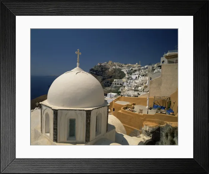 Framed Print : The white dome of a chapel and an ochre painted balcony Framed Print : The white dome of a chapel and an ochre painted balcony