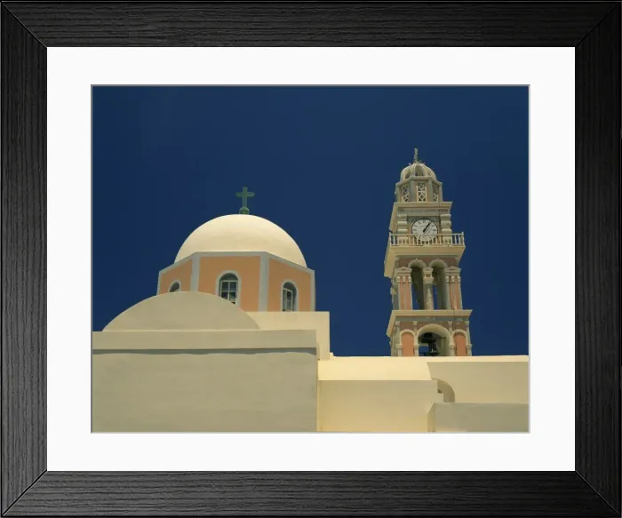 Framed Print : Close-up of a church dome and bell tower with clock Framed Print : Close-up of a church dome and bell tower with clock