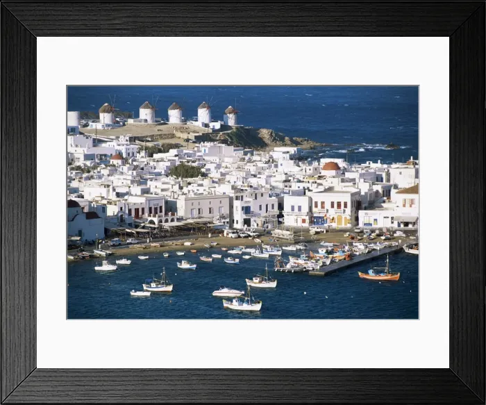 Framed Print : Town, harbour and windmills Framed Print : Town, harbour and windmills