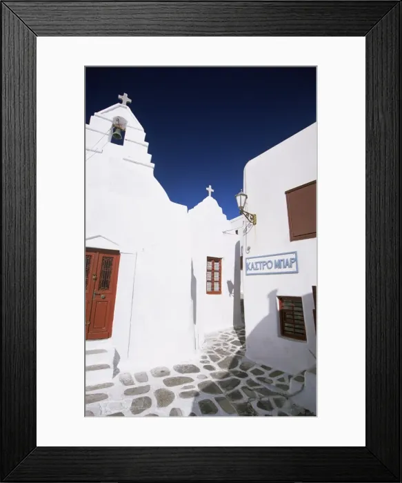 Framed Print : Street scene with whitewashed buildings Framed Print : Street scene with whitewashed buildings