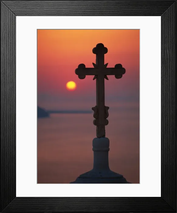 Framed Print : Cross on church dome with setting sun behind Framed Print : Cross on church dome with setting sun behind