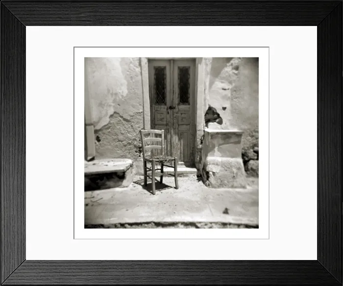Framed Print : Polaroid of old chair outside building damaged by earthquake Framed Print : Polaroid of old chair outside building damaged by earthquake