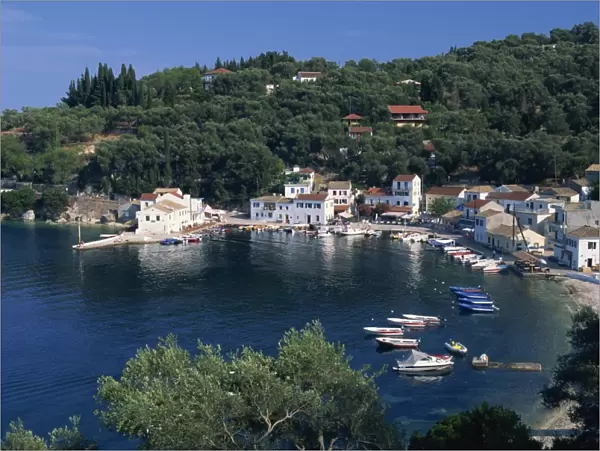 Aerial view over Loggos harbour