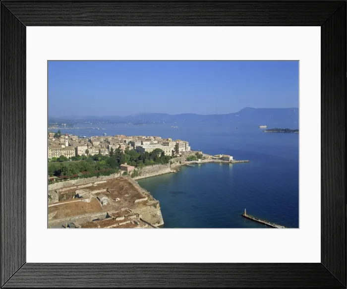 Framed Print : Aerial view over Corfu Town and harbour Framed Print : Aerial view over Corfu Town and harbour