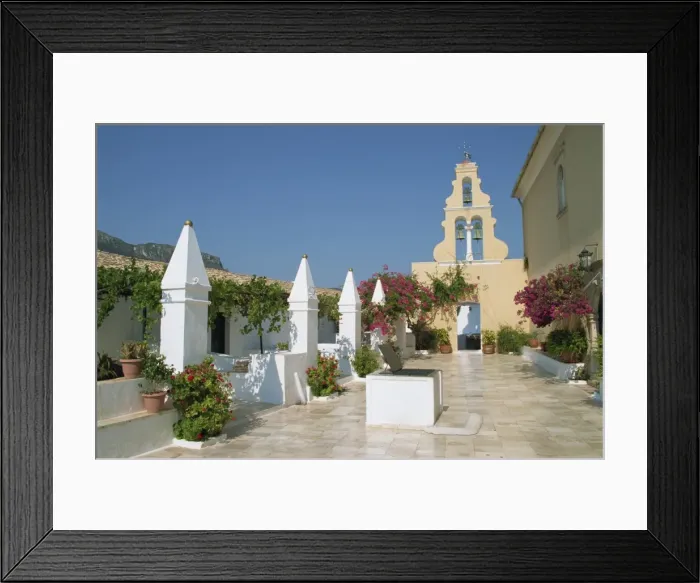 Framed Print : The monastery and bell tower at Paleokastritsa Framed Print : The monastery and bell tower at Paleokastritsa