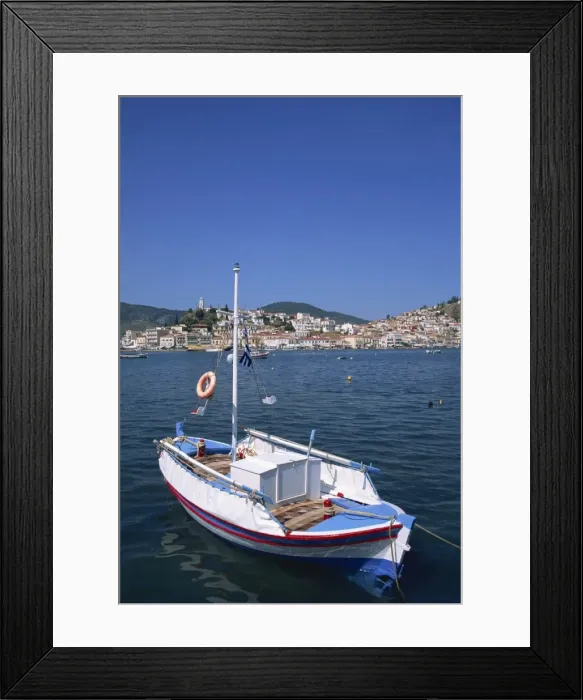 Framed Print : Small boat in harbour on Poros Framed Print : Small boat in harbour on Poros