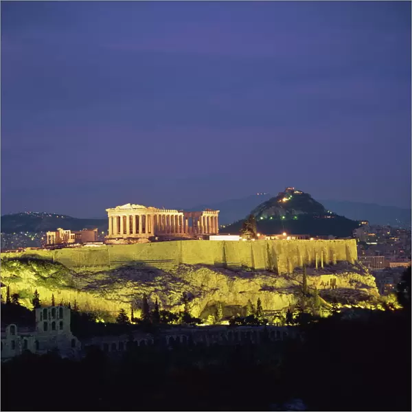 The Parthenon and the Acropolis at night