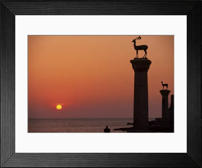 Framed Print : Buck statues at the entrance to Mandraki Harbour Framed Print : Buck statues at the entrance to Mandraki Harbour
