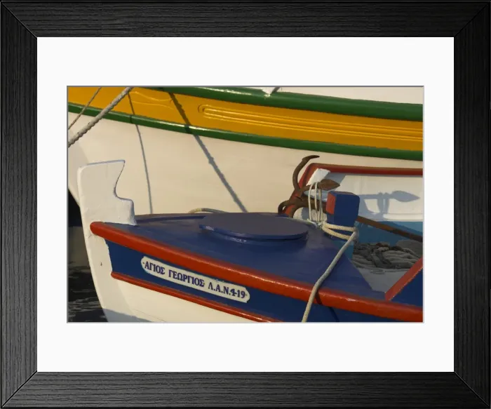 Framed Print : Close up of two freshly painted fishing boats Framed Print : Close up of two freshly painted fishing boats