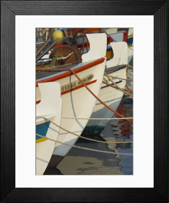 Framed Print : Close up of the front of three fishing boats in the harbour Framed Print : Close up of the front of three fishing boats in the harbour