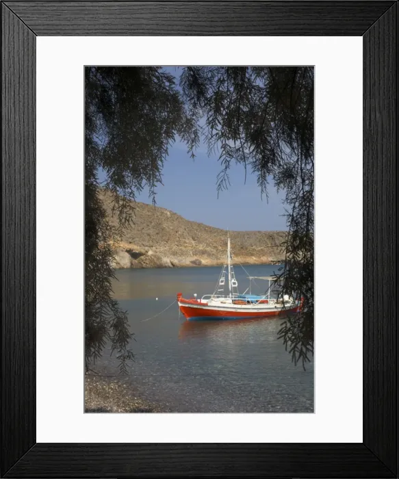 Framed Print : Colourful fishing boat on sea Framed Print : Colourful fishing boat on sea