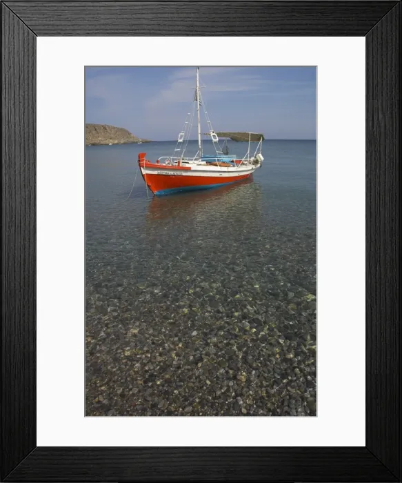 Framed Print : Colourful fishing boat on sea Framed Print : Colourful fishing boat on sea
