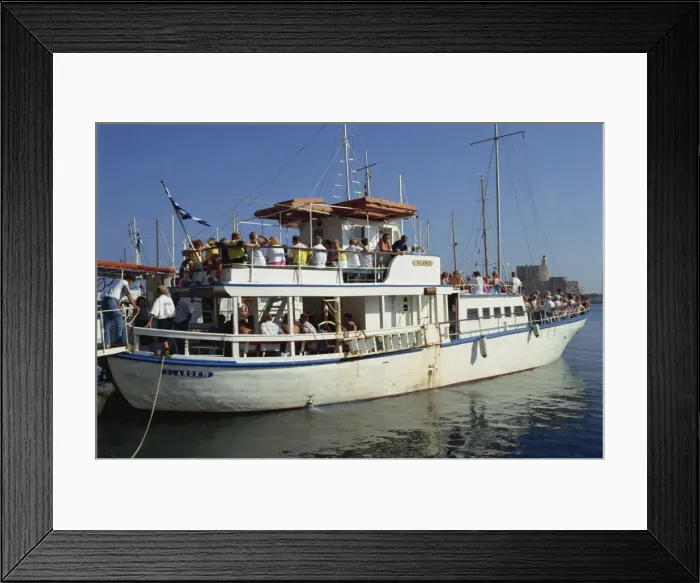 Framed Print : Tourist boat in Mandraki harbour Framed Print : Tourist boat in Mandraki harbour