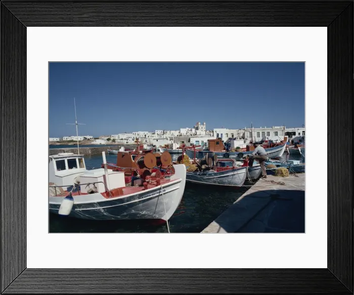 Framed Print : Fishing boats in the harbour at Naoussa on Paros Framed Print : Fishing boats in the harbour at Naoussa on Paros