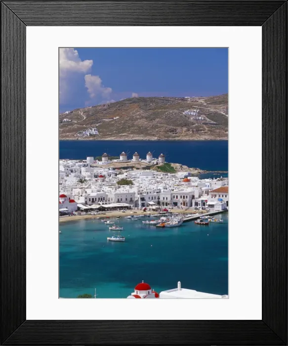 Framed Print : Aerial view of Mykonos (Hora) and harbour Framed Print : Aerial view of Mykonos (Hora) and harbour
