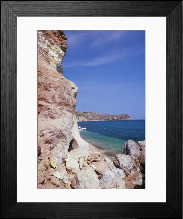 Framed Print : Volcanic rocks and beach at Paleokori Framed Print : Volcanic rocks and beach at Paleokori