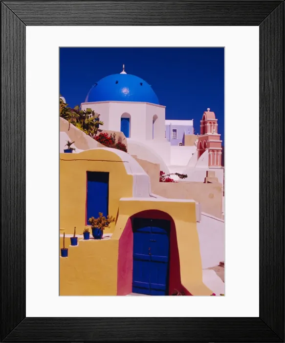 Framed Print : Traditional colour house and church Framed Print : Traditional colour house and church