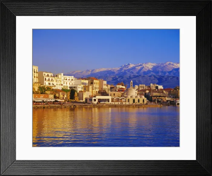 Framed Print : Hania seafront and Levka Ori (White Mountains) in the background Framed Print : Hania seafront and Levka Ori (White Mountains) in the background