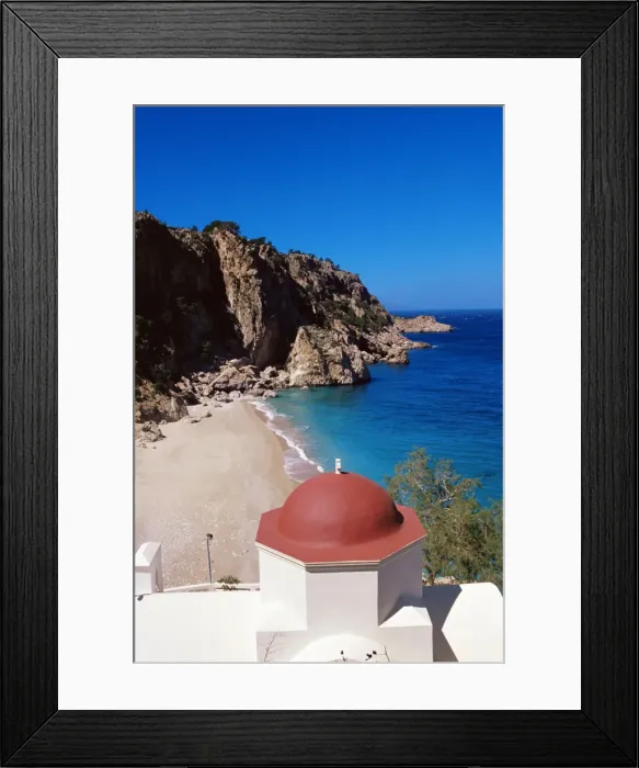 Framed Print : Orthodox church and Kira Panagia beach Framed Print : Orthodox church and Kira Panagia beach