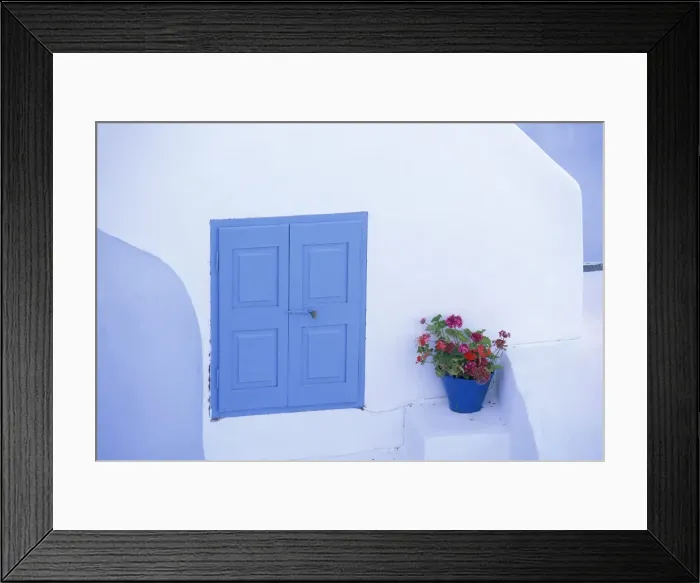 Framed Print : Architectural detail of blue and white house Framed Print : Architectural detail of blue and white house