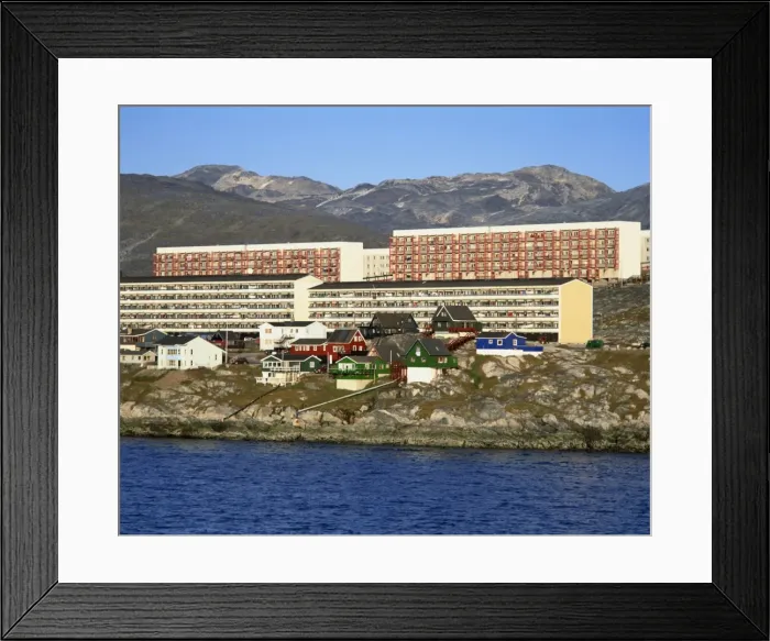 Framed Print : Houses and apartment buildings on the shore at Nuuk