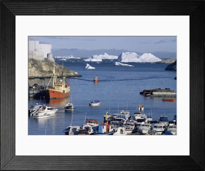 Framed Print : Fishing boat returns to harbour from Disko Bay Framed Print : Fishing boat returns to harbour from Disko Bay