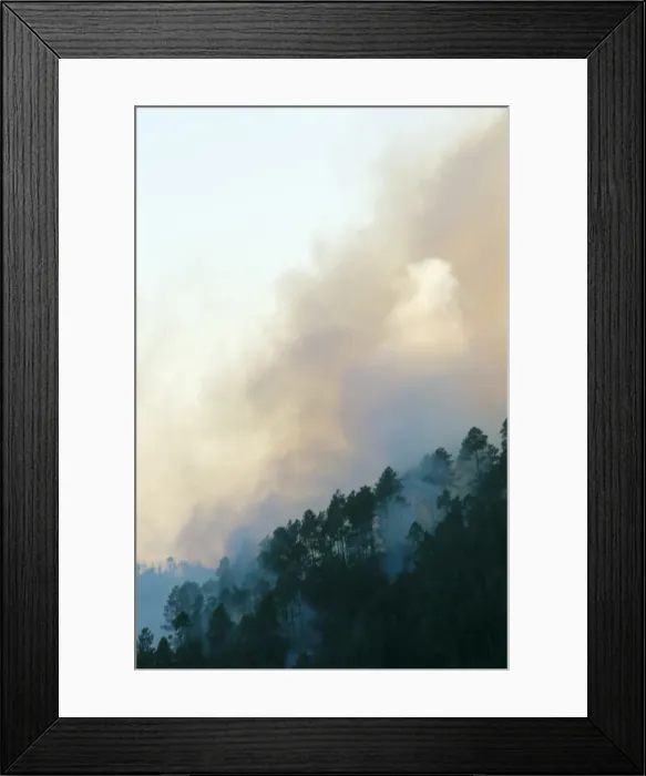 Framed Print : Forest fire in hills above Lake Atitlan
