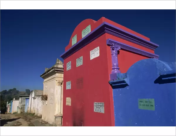 Brightly painted tombs in the technicolor cemetery