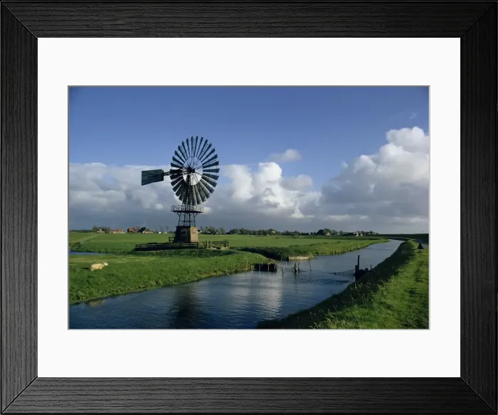 Framed Print : Water control dykes and windmill Framed Print : Water control dykes and windmill