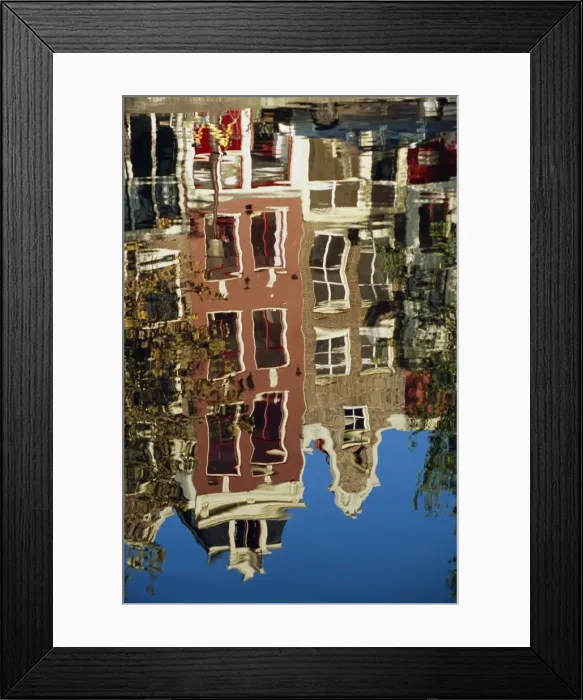Framed Print : Reflection of Amsterdam houses in canal Framed Print : Reflection of Amsterdam houses in canal
