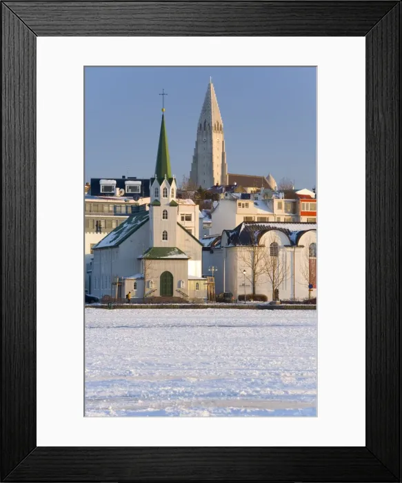 Framed Print : Frikirkjan church and Hallgrimskirkja church Framed Print : Frikirkjan church and Hallgrimskirkja church