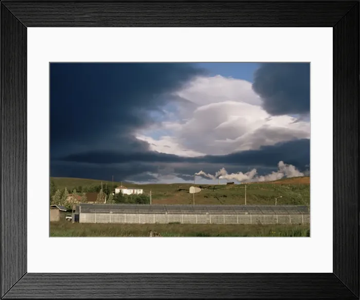 Framed Print : Greenhouses heated by geothermal springs Framed Print : Greenhouses heated by geothermal springs