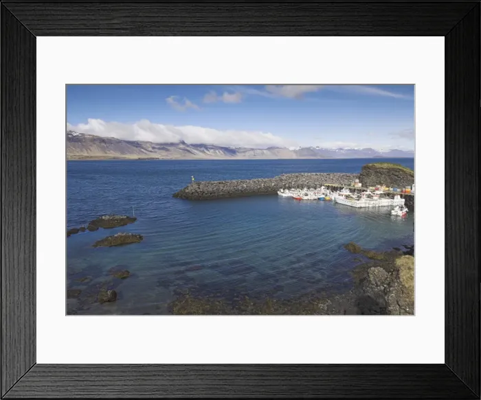 Framed Print : Small fishing boats and trawlers in Arnarstapi harbour