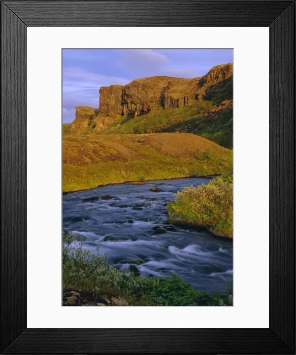 Framed Print : River and midnight sunset