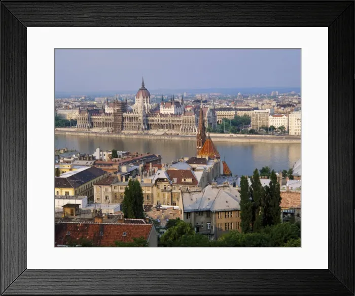 Framed Print : Houses and church in Buda with the River Danube beyond Framed Print : Houses and church in Buda with the River Danube beyond