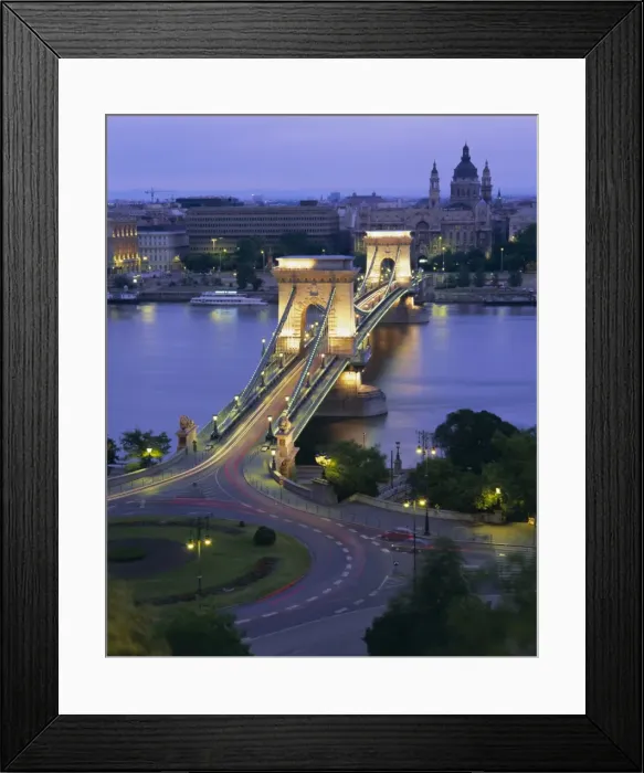 Framed Print : Chain Bridge over the River Danube and St Framed Print : Chain Bridge over the River Danube and St