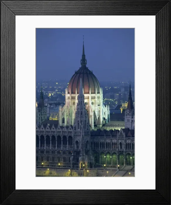 Framed Print : The dome and spires of the Parliament Building illuminated Framed Print : The dome and spires of the Parliament Building illuminated