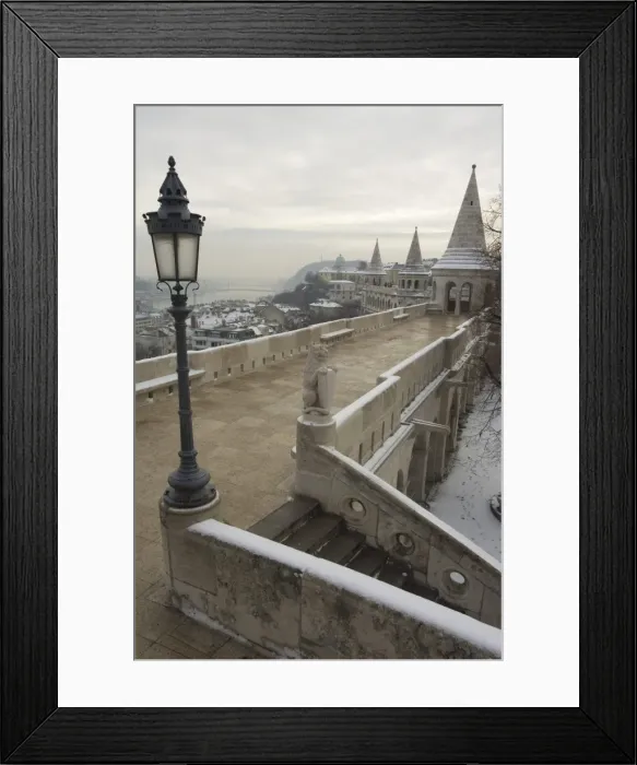 Framed Print : Snow on Fishermans Bastion Framed Print : Snow on Fishermans Bastion