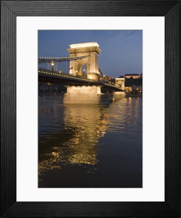 Framed Print : Chain Bridge over Danube in the evening