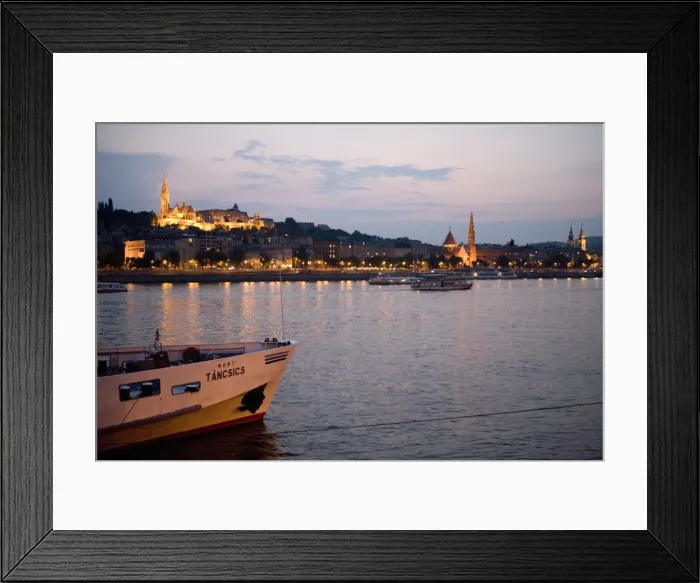 Framed Print : Boats on River Danube with Matyas Church and Castle Framed Print : Boats on River Danube with Matyas Church and Castle